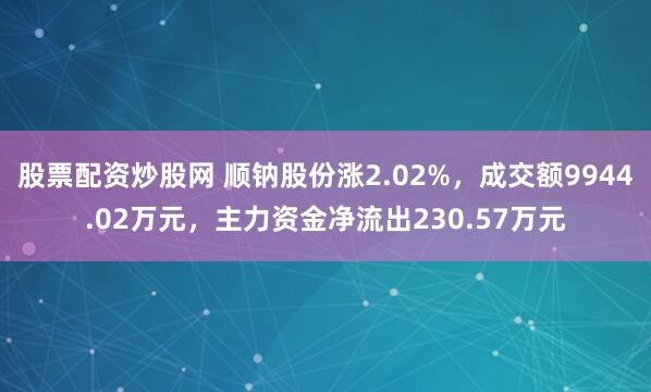 股票配资炒股网 顺钠股份涨2.02%，成交额9944.02万元，主力资金净流出230.57万元